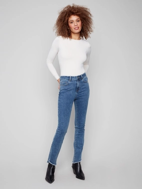 Bootcut Jeans With Asymmetrical Hem - Medium Blue Style Element