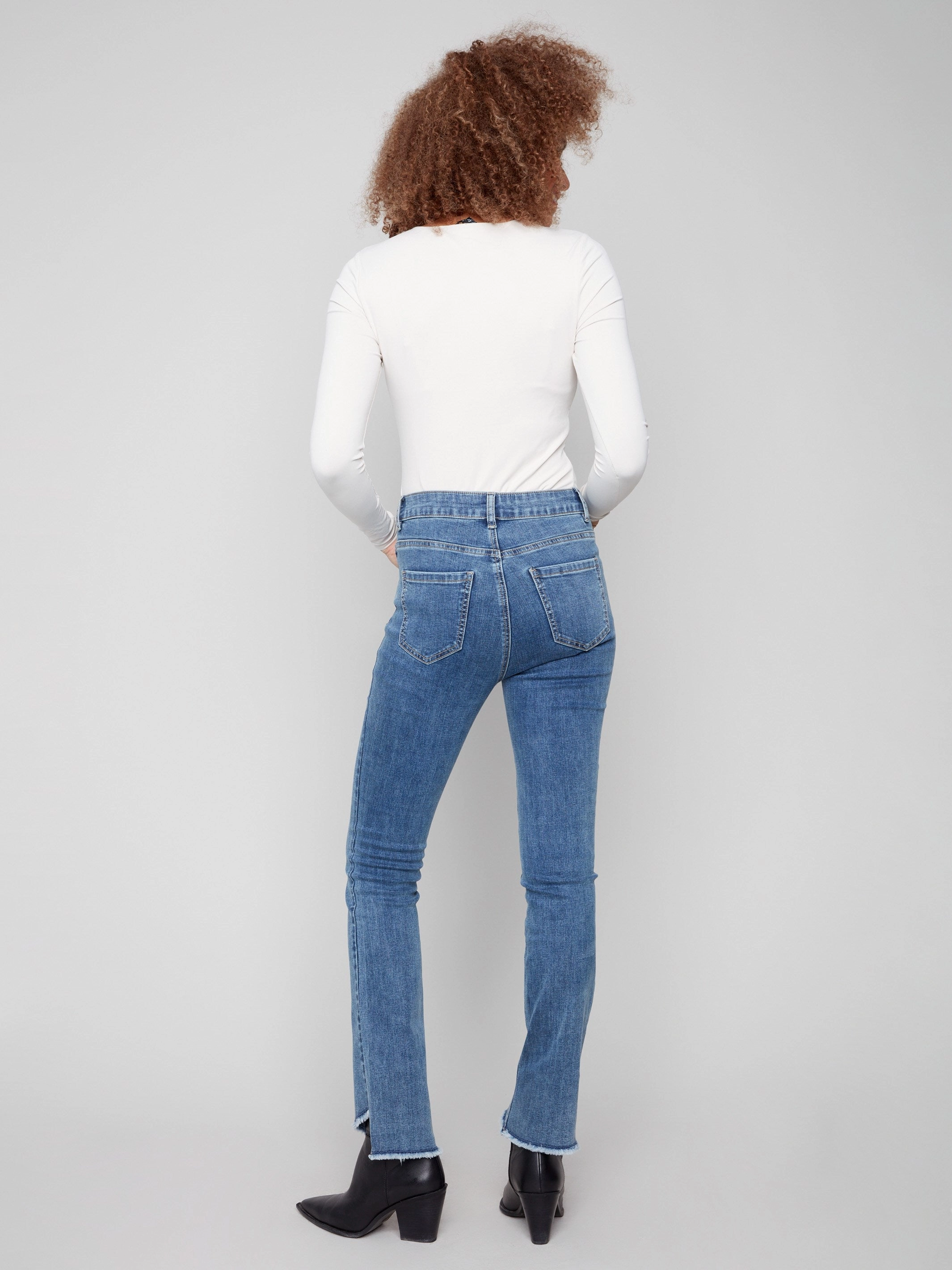 Bootcut Jeans With Asymmetrical Hem - Medium Blue Must Have Wear Versatile Weekend Style
