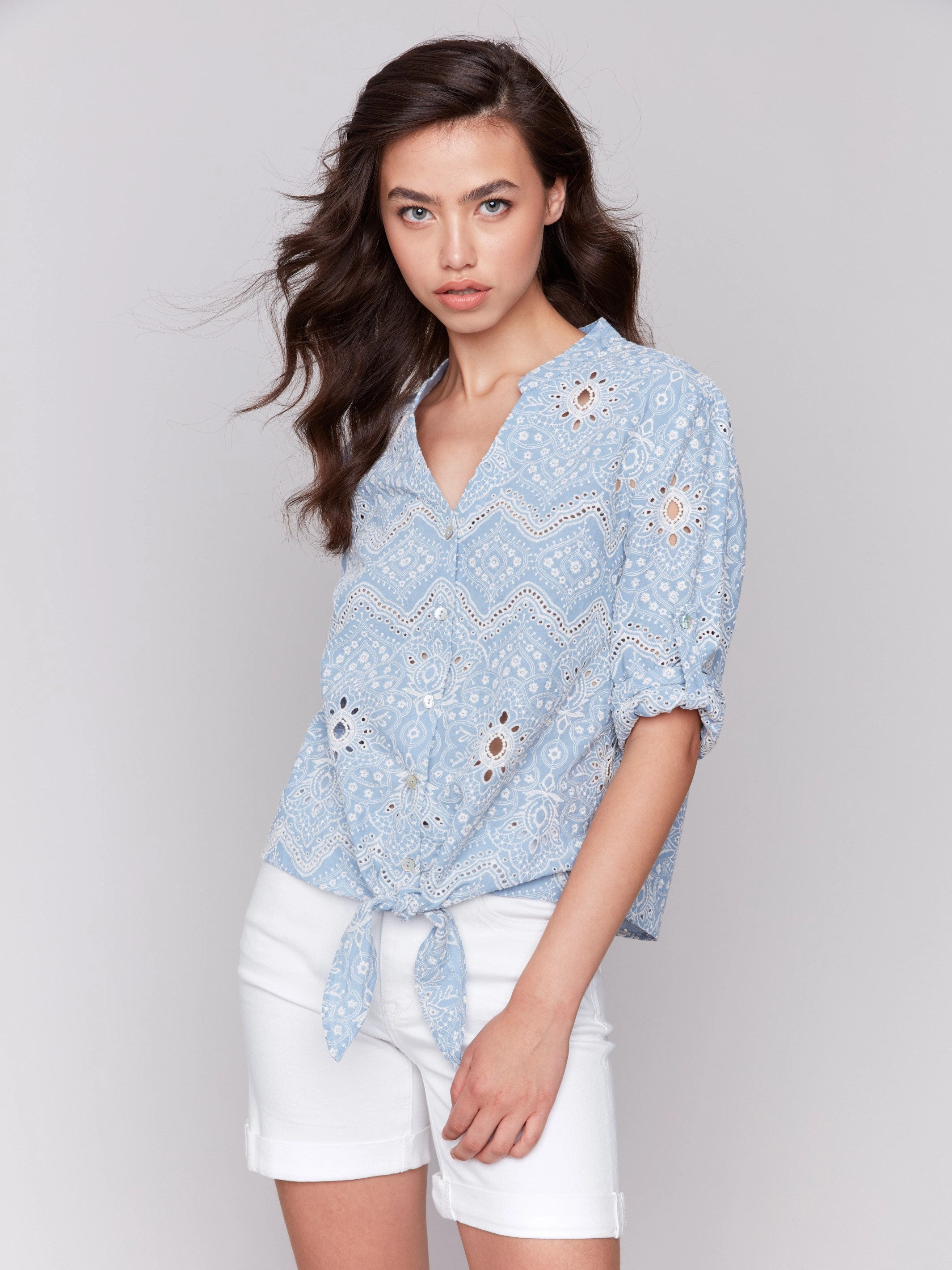 Eyelet Embroidery Cotton Blouse - Bluebell Fashionable Pick Gym Companion