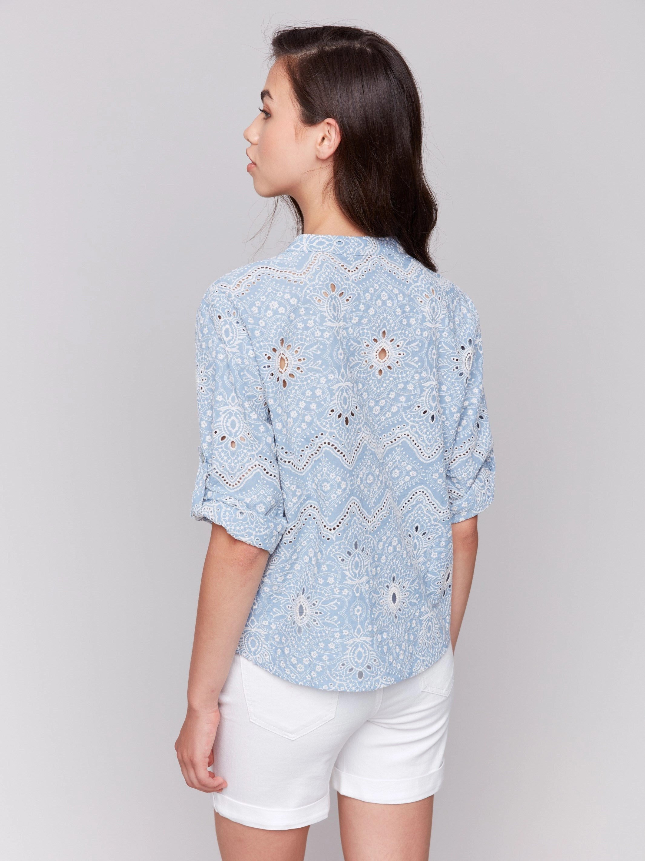 Eyelet Embroidery Cotton Blouse - Bluebell Breathable Lining