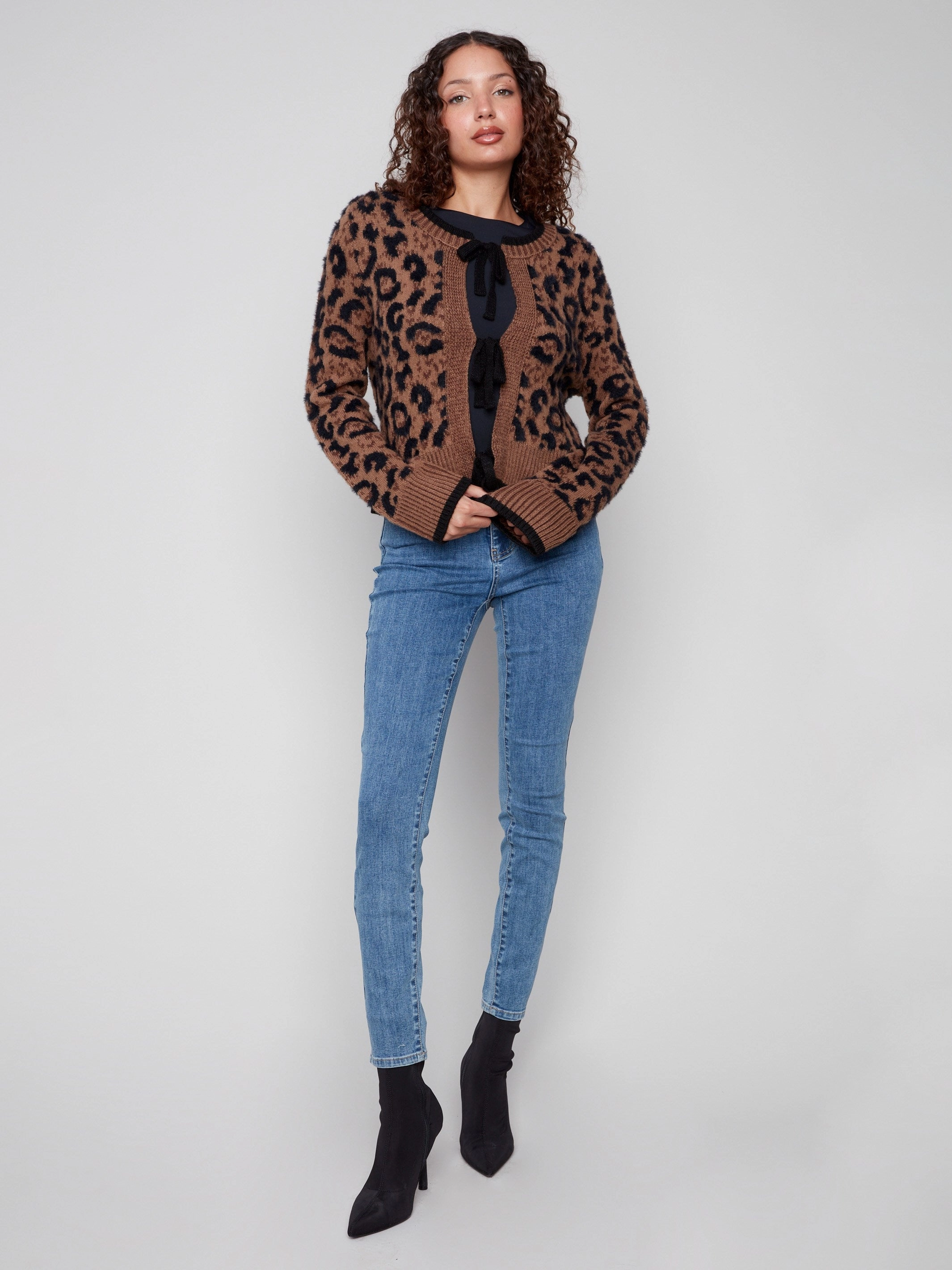 Bow Tie Jacquard Knit Cardigan - Animal Mix - and - Match elevator