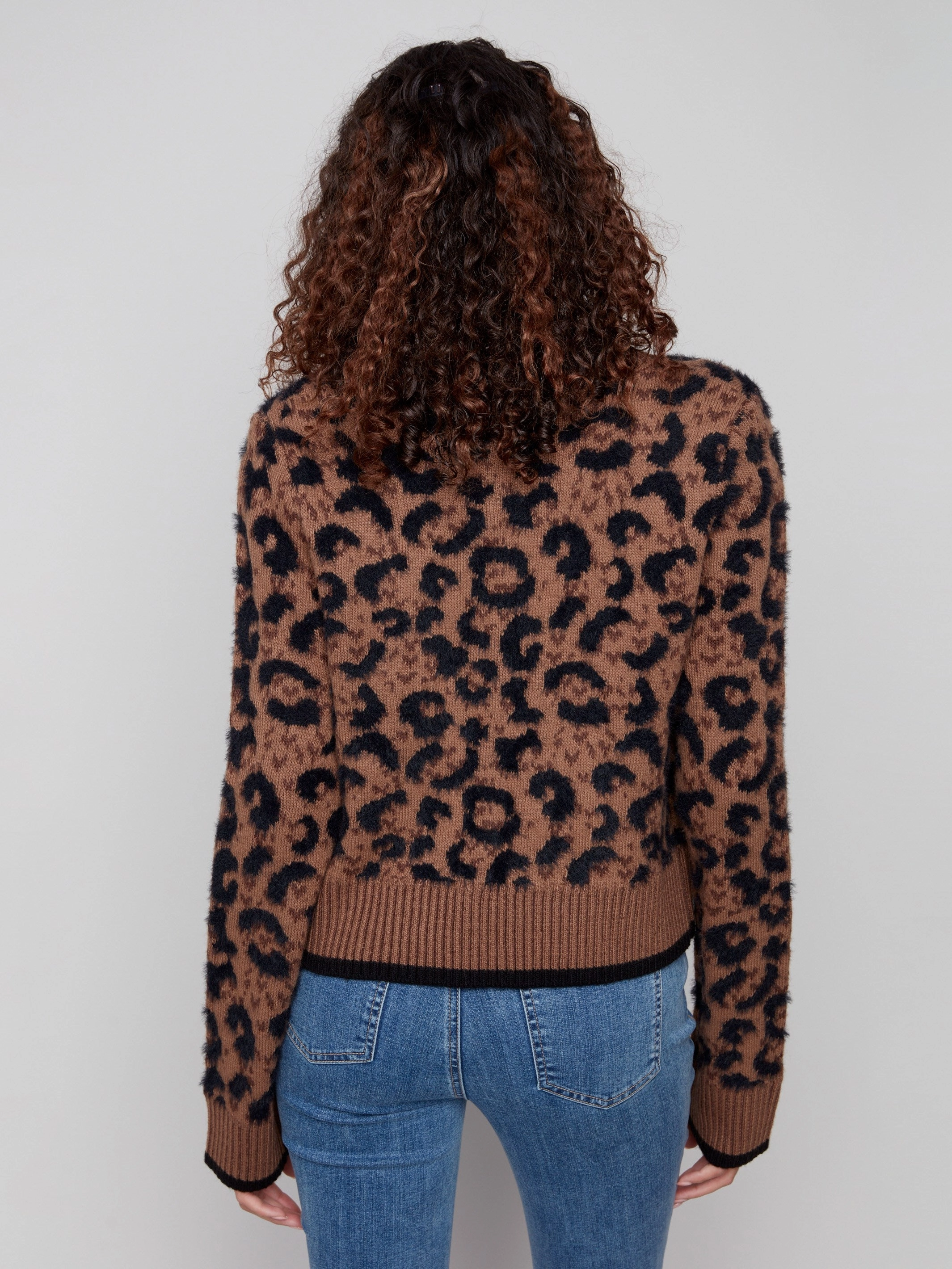 Bow Tie Jacquard Knit Cardigan - Animal High - end