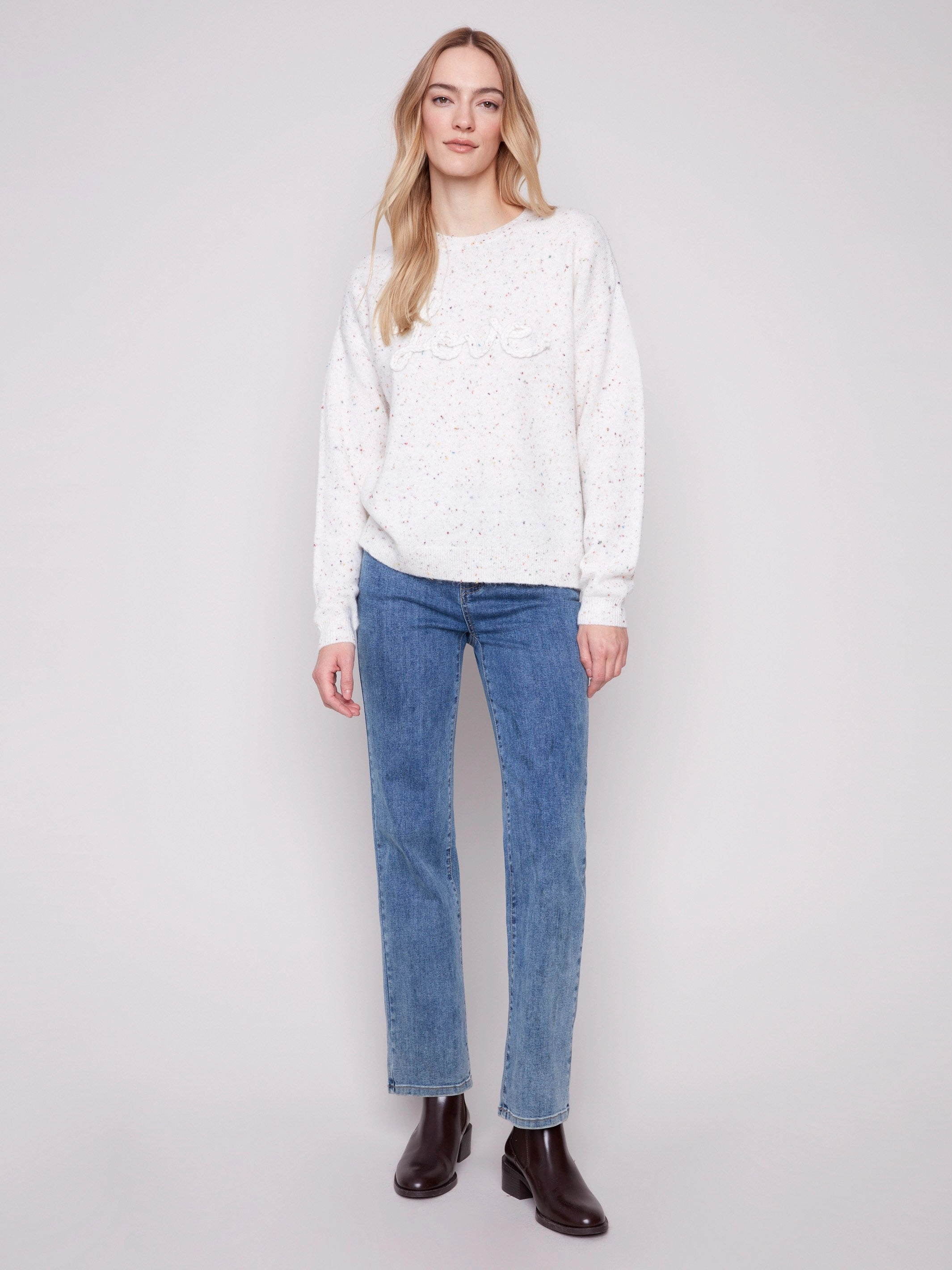 Braided Love Crew Neck Sweater - Ecru Snowy day Solid