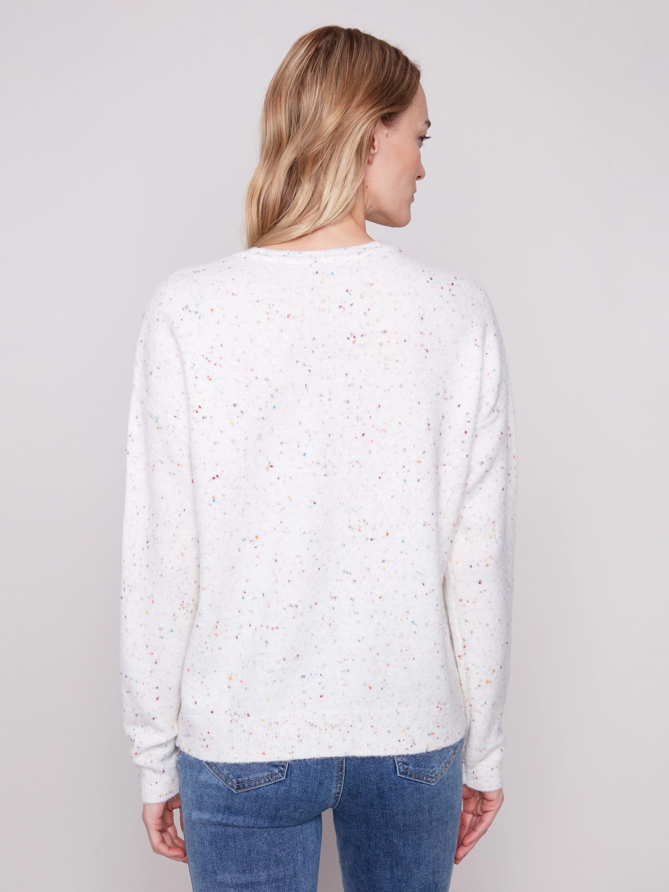 shopping Braided Love Crew Neck Sweater - Ecru