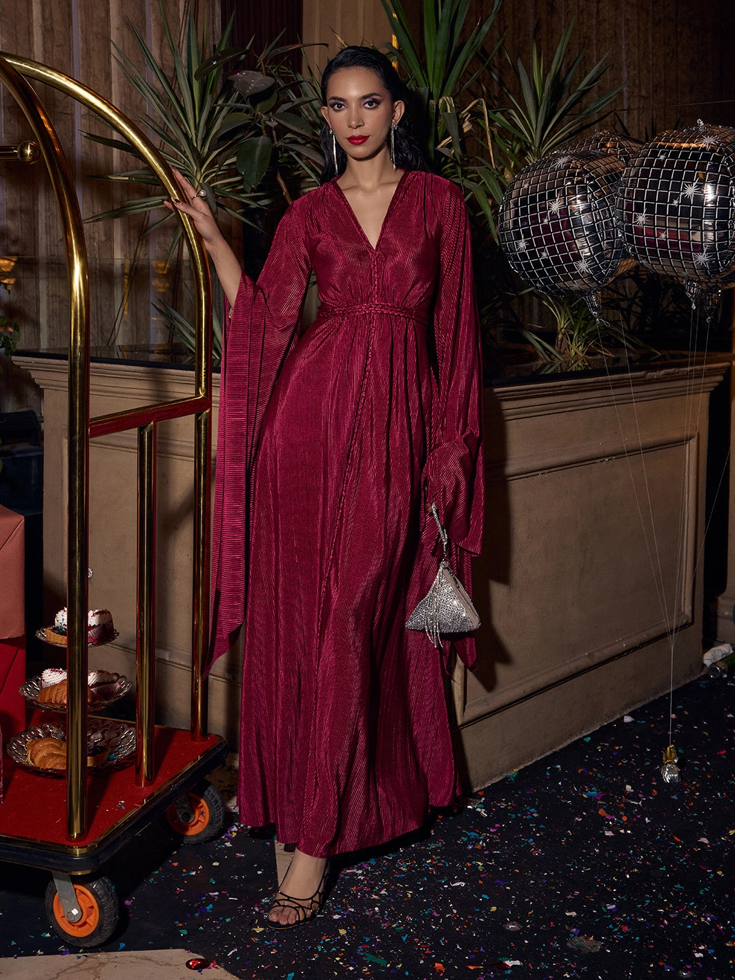 Gradient Shade Braided Scarlet Partywear Gown