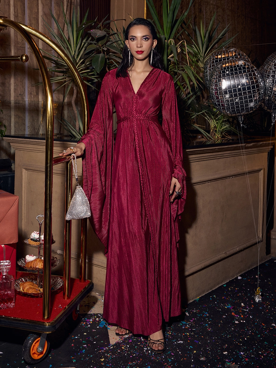 Braided Scarlet Partywear Gown AdjustableStraps