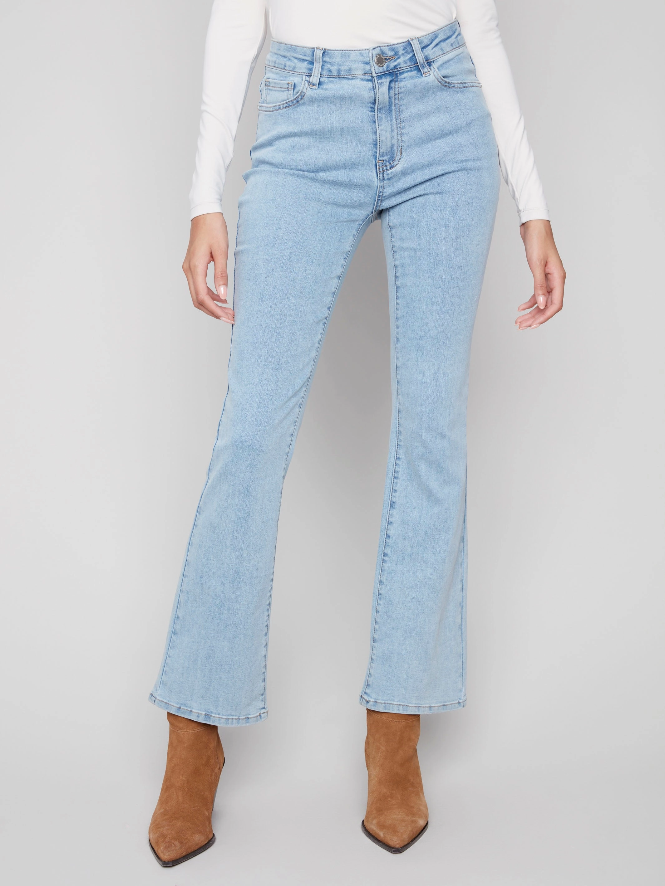 Tear Resistant Denim Casual Morning Stroll Celine Flare Leg Jeans - Light Blue