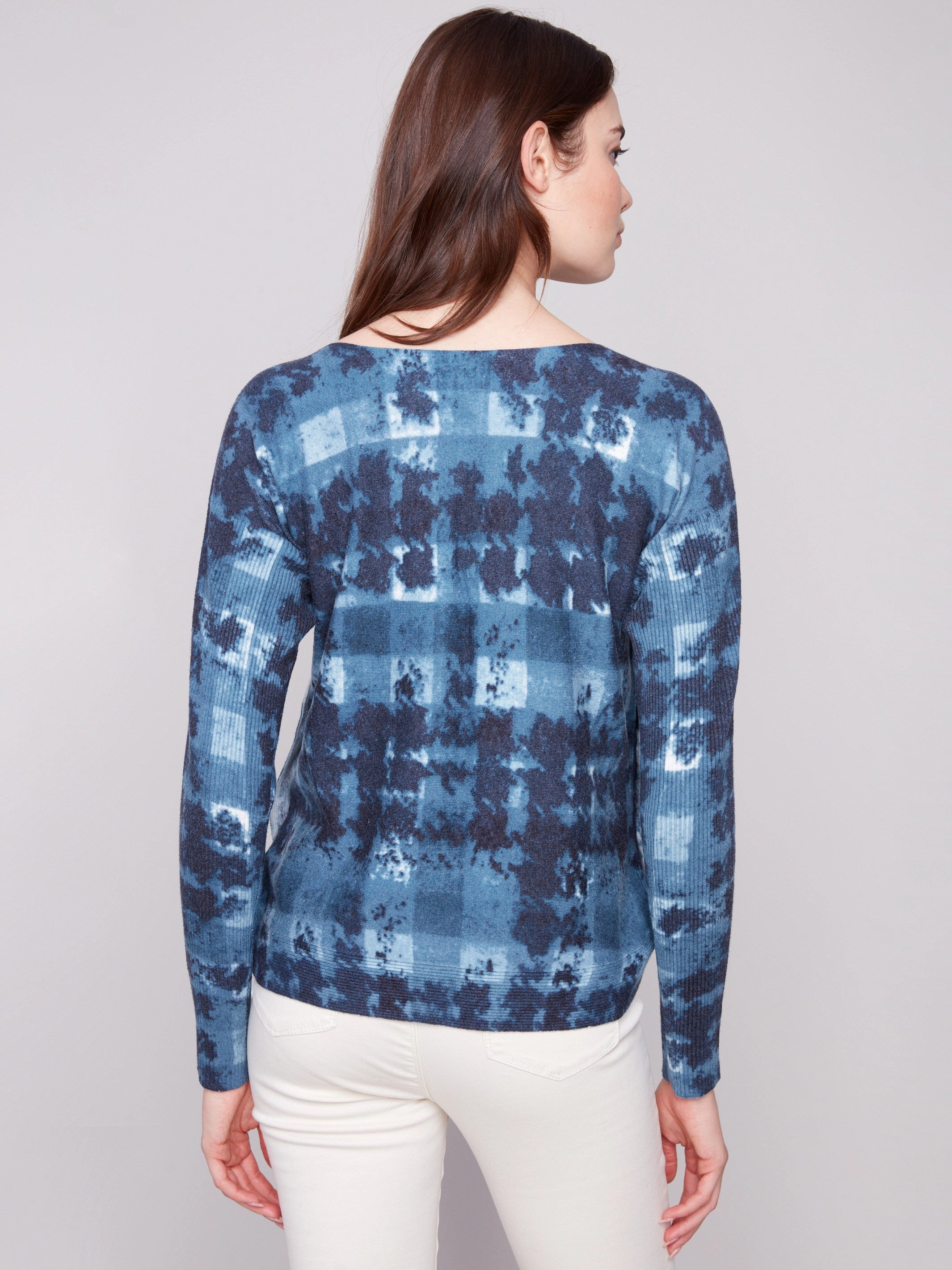 Custom - made Printed Boat Neck Sweater With Side Buttons - Shadow
