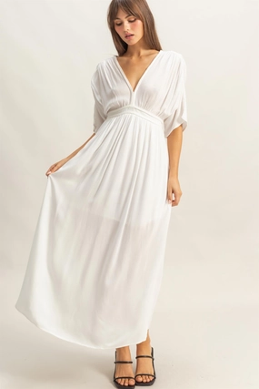 BRAID TRIM EMPIRE WAIST DRESS Natural Fiber Blend Work Mix