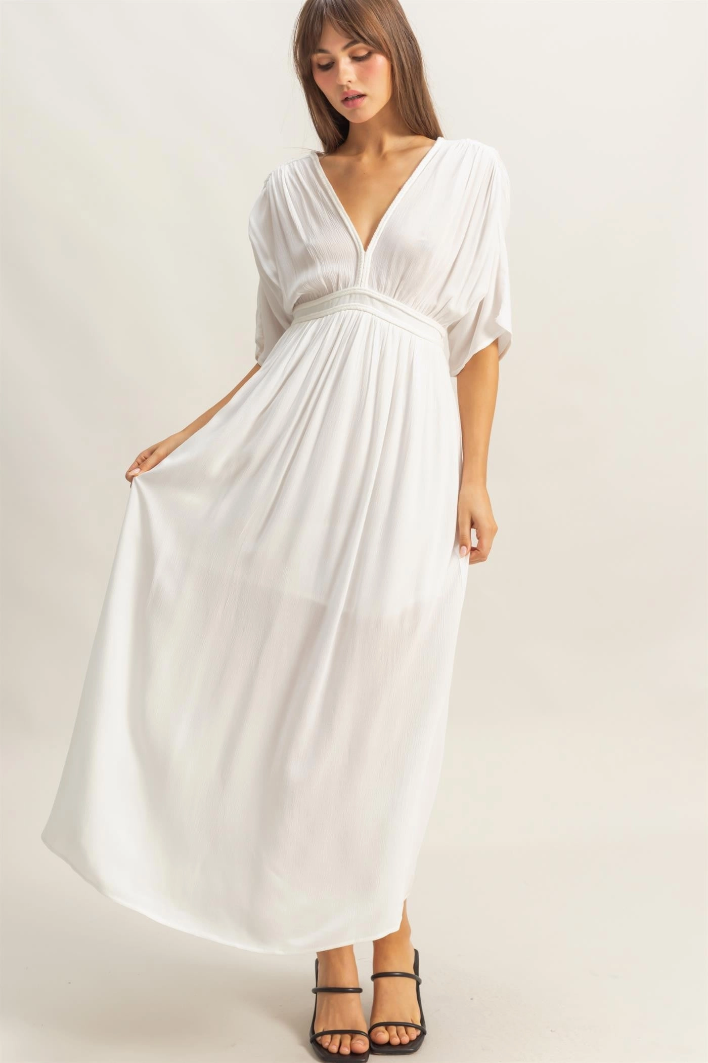 BRAID TRIM EMPIRE WAIST DRESS Refined Style Mid Fit