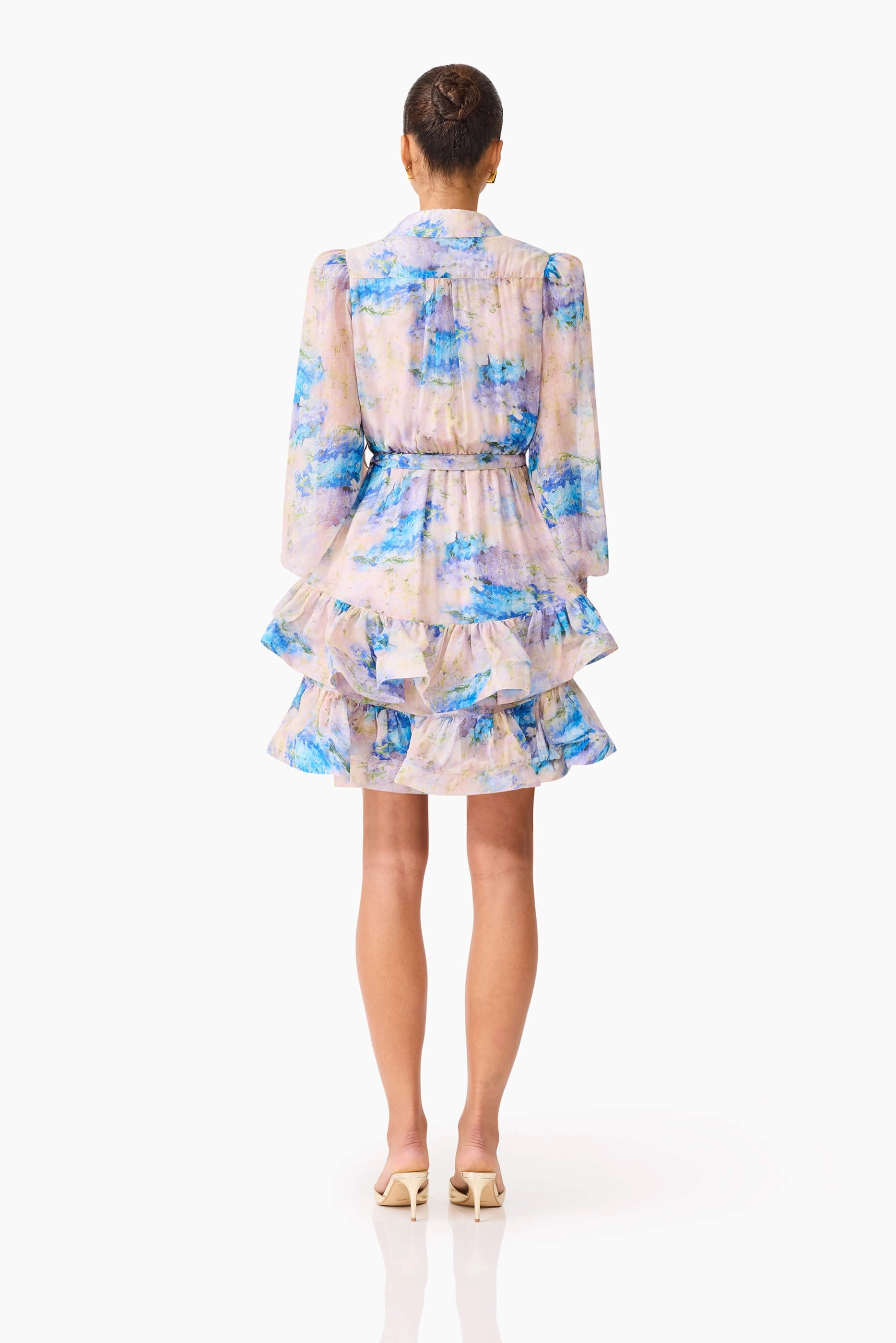 Briony Long Sleeve Mini Dress in Pink & Blue Floral Tall Girl