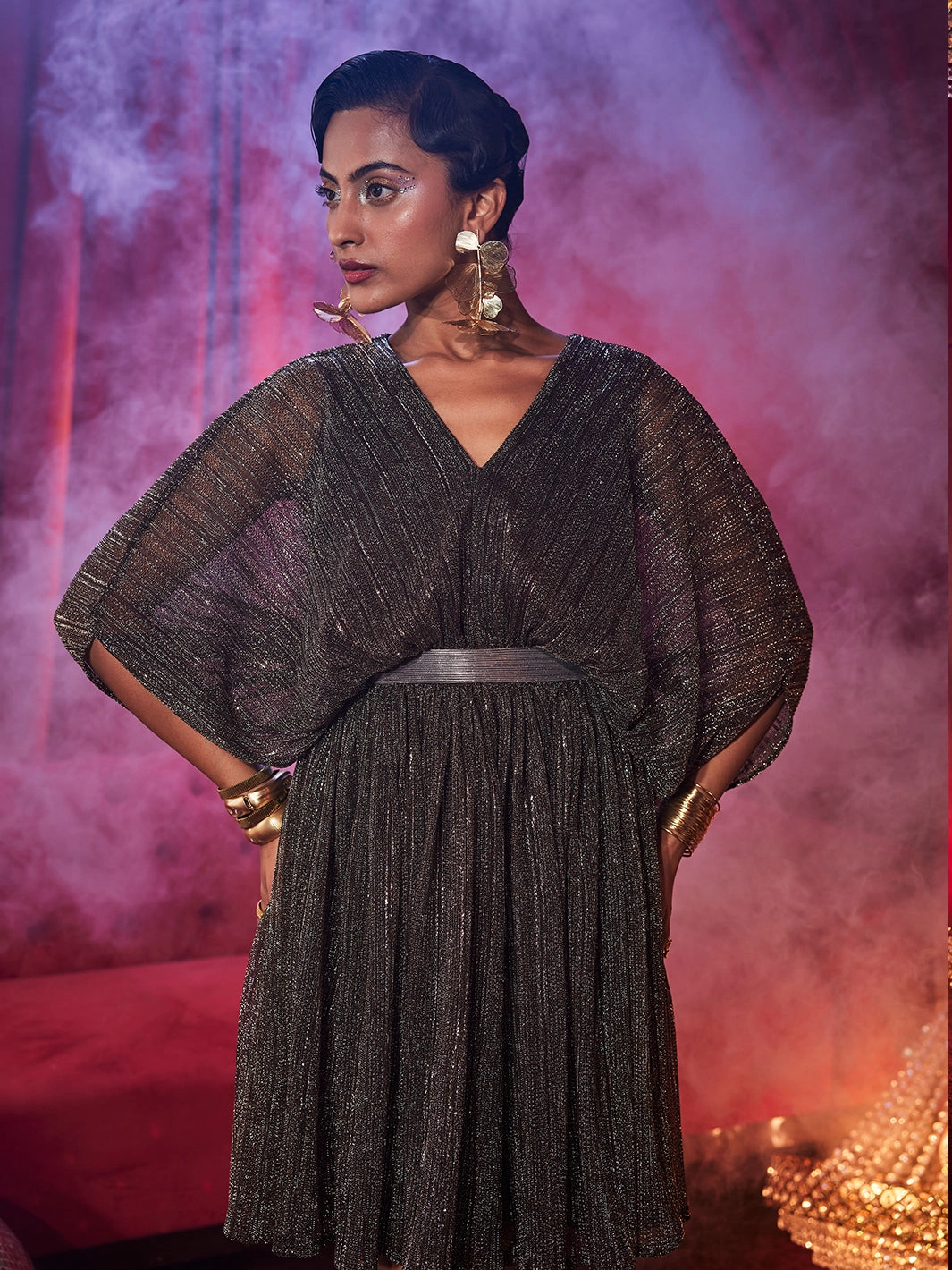 Bronze Shimmer Party short Dress Premium Look Seasonal Fit