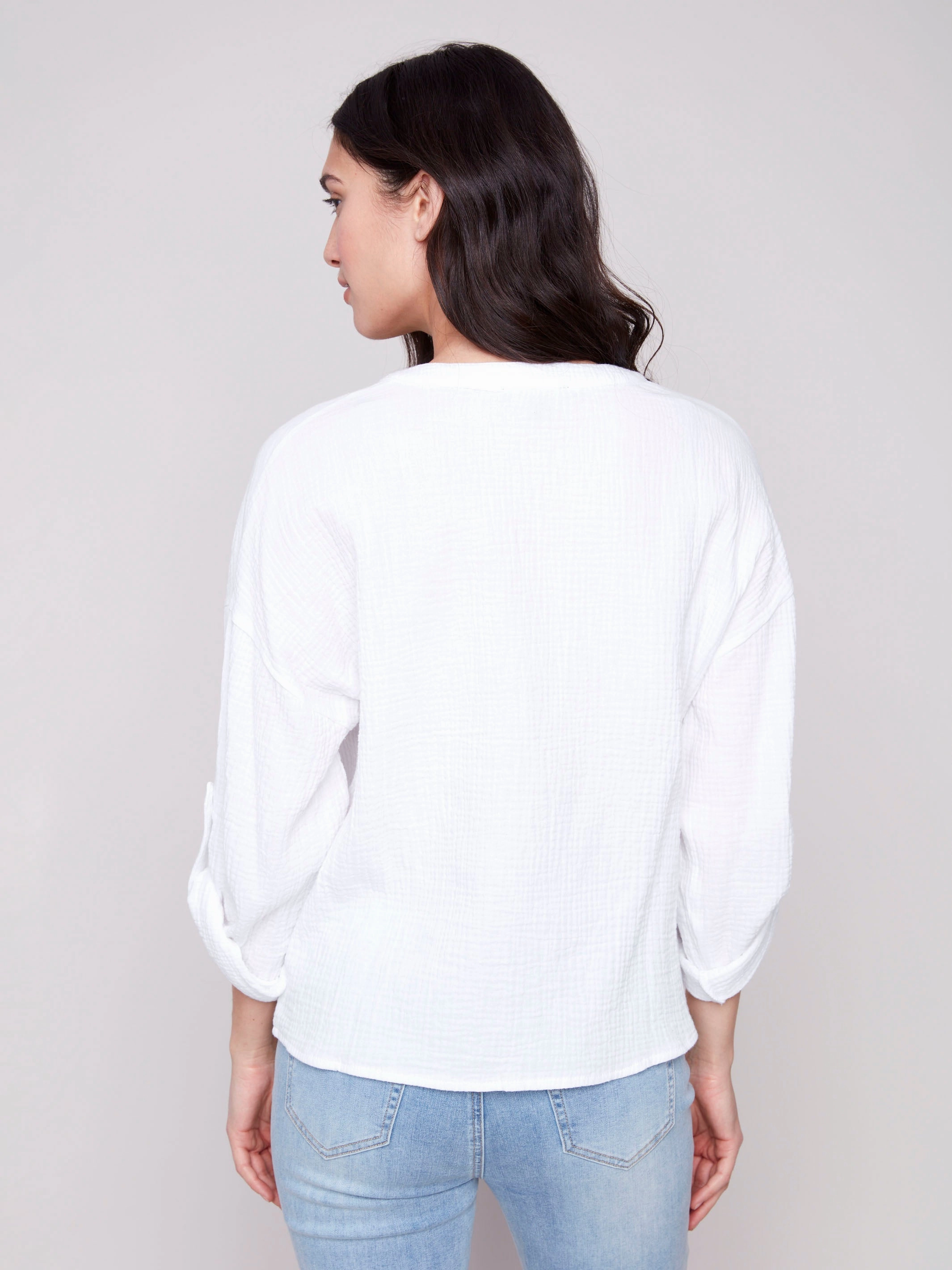 Bubble Cotton Blouse with Front Twist - White Interview Ready