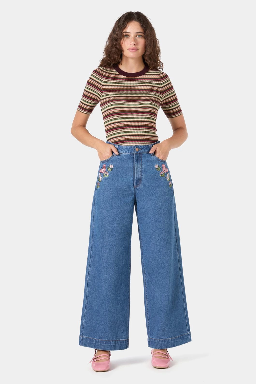 Couple Look Elegant Summer Vibes Butterfly Embroidered Jean