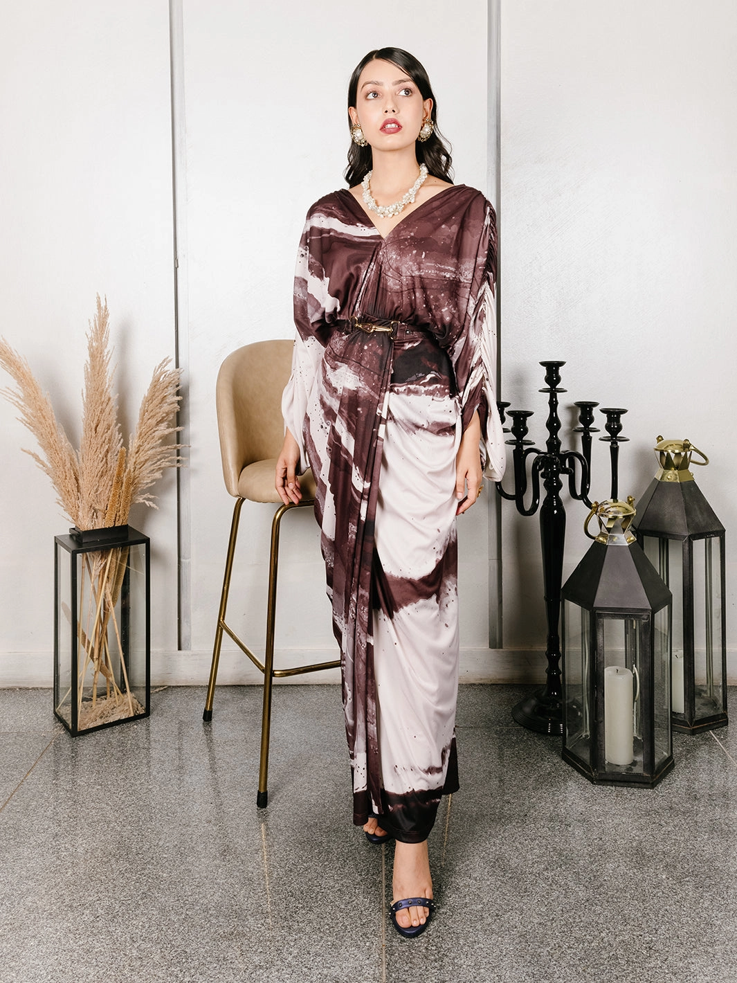 Asymmetrical hem Drape Wave Carrara pleated Gown