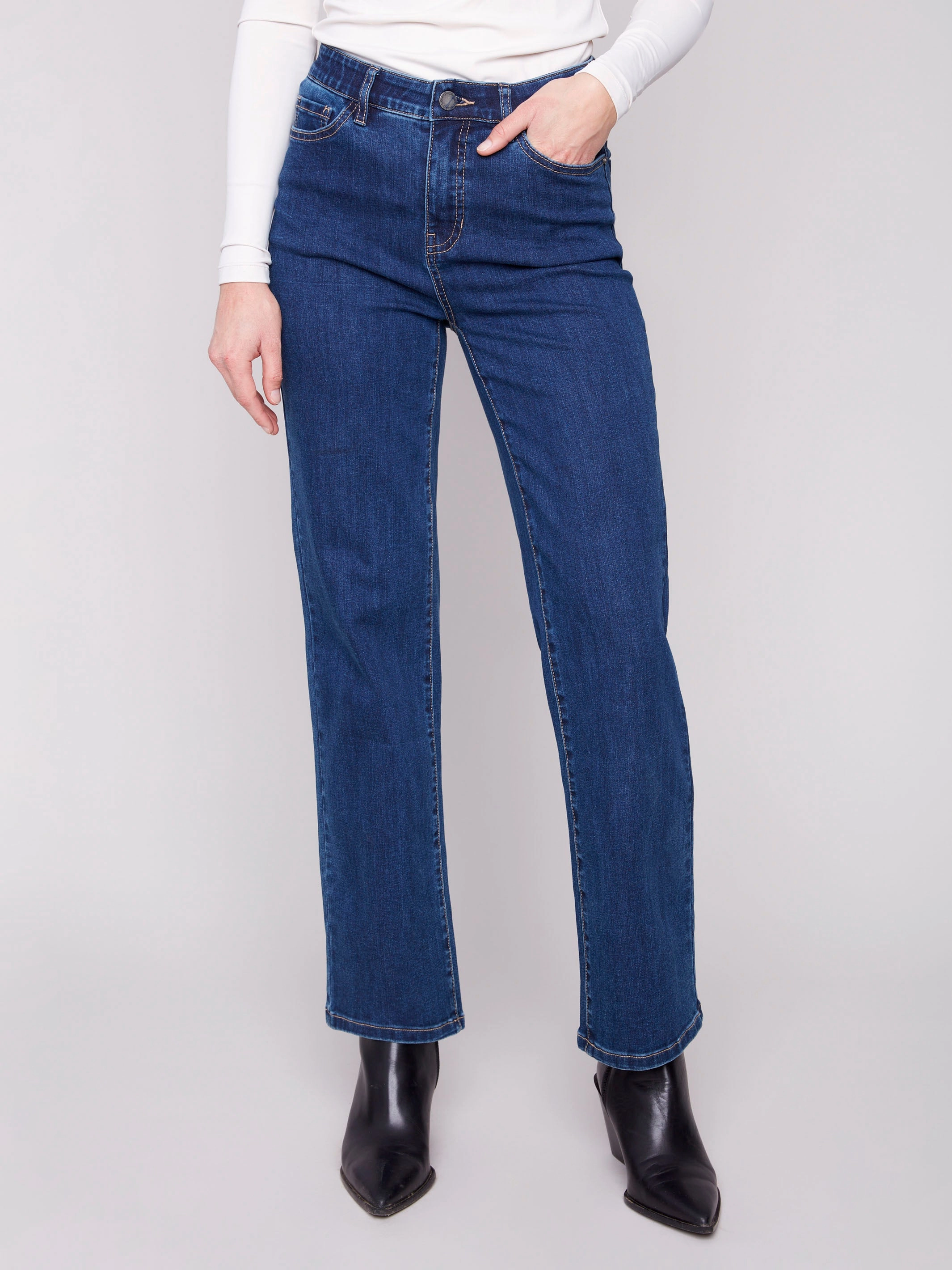 Charlotte Straight Leg Jeans - Indigo Picnic Style Textured Wear It All