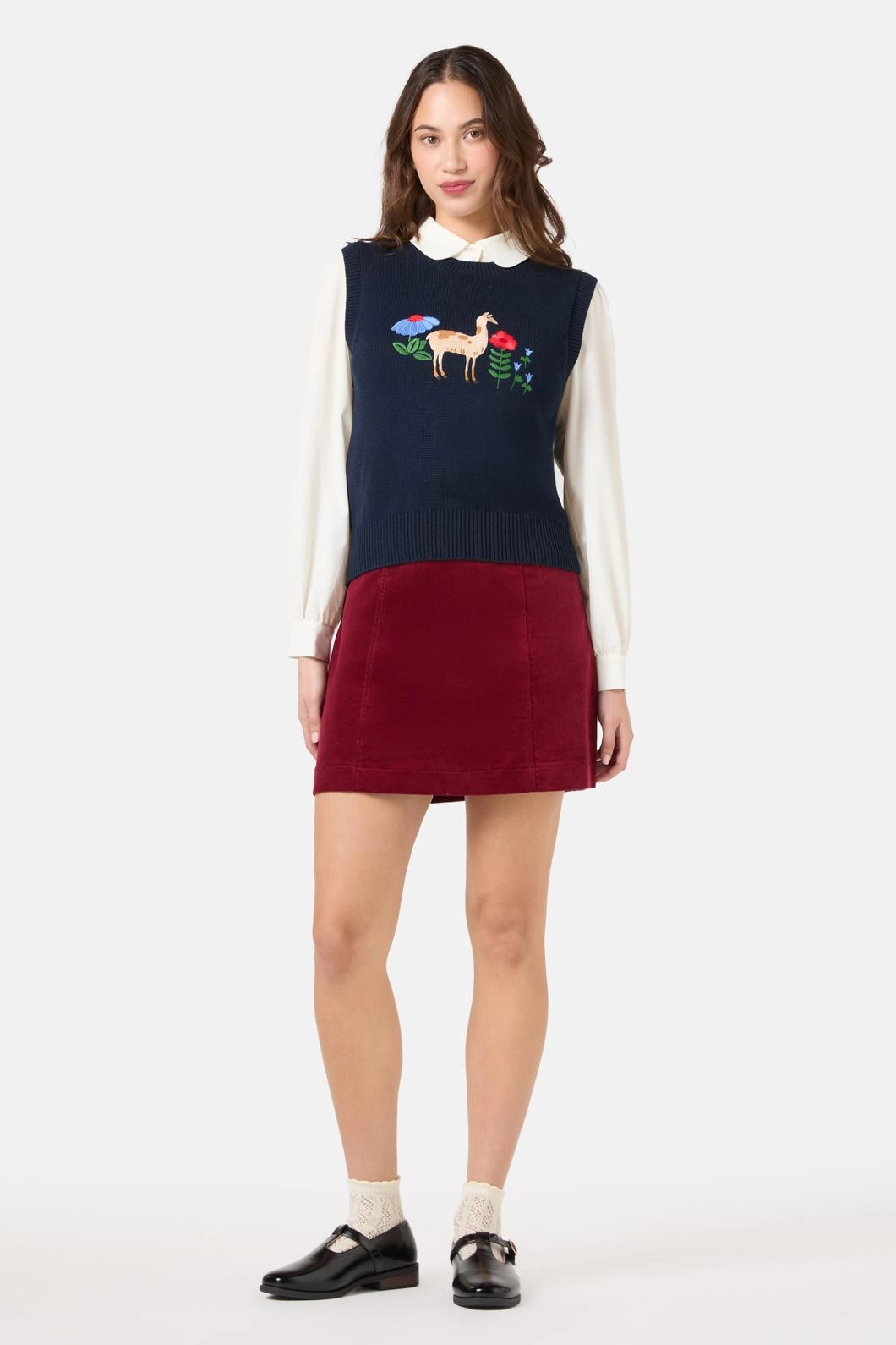 Llama Embroidered Knit Vest Quick Fit Wear
