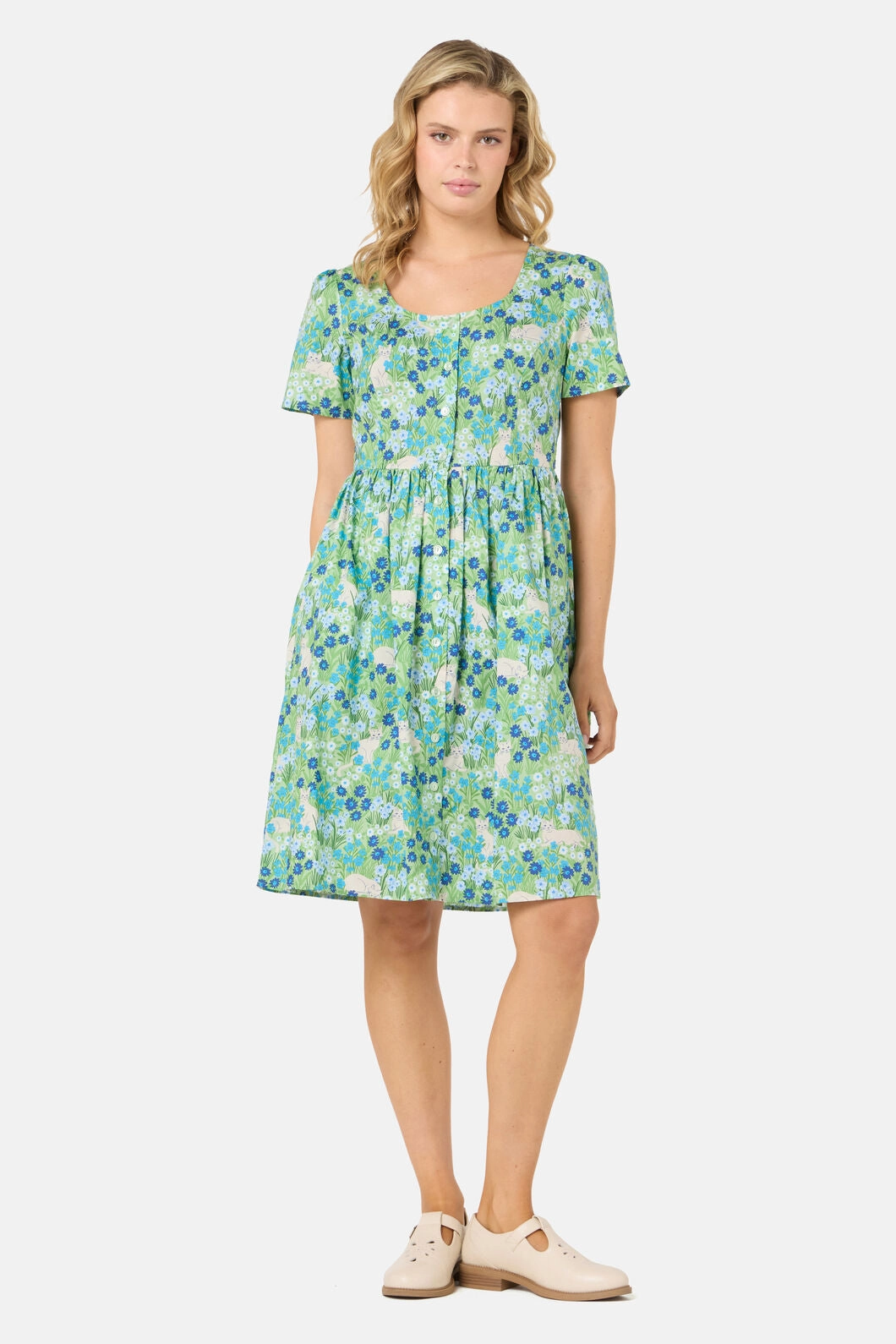 Work Flex Night Charm Cat & Flora Short Sleeve Dress