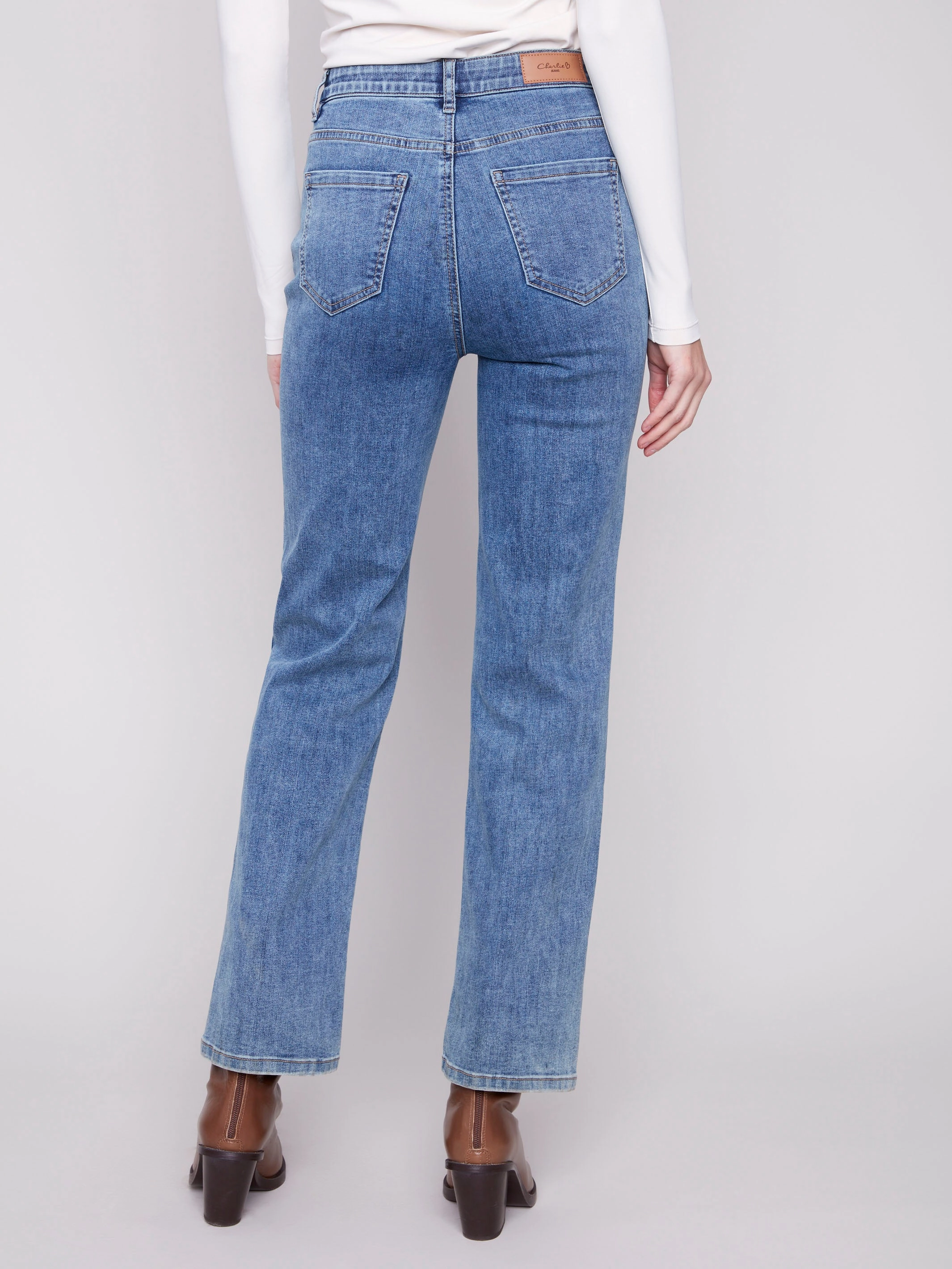 Charlotte Straight Leg Jeans - Medium Blue Vibrant Trendy Quick Wash