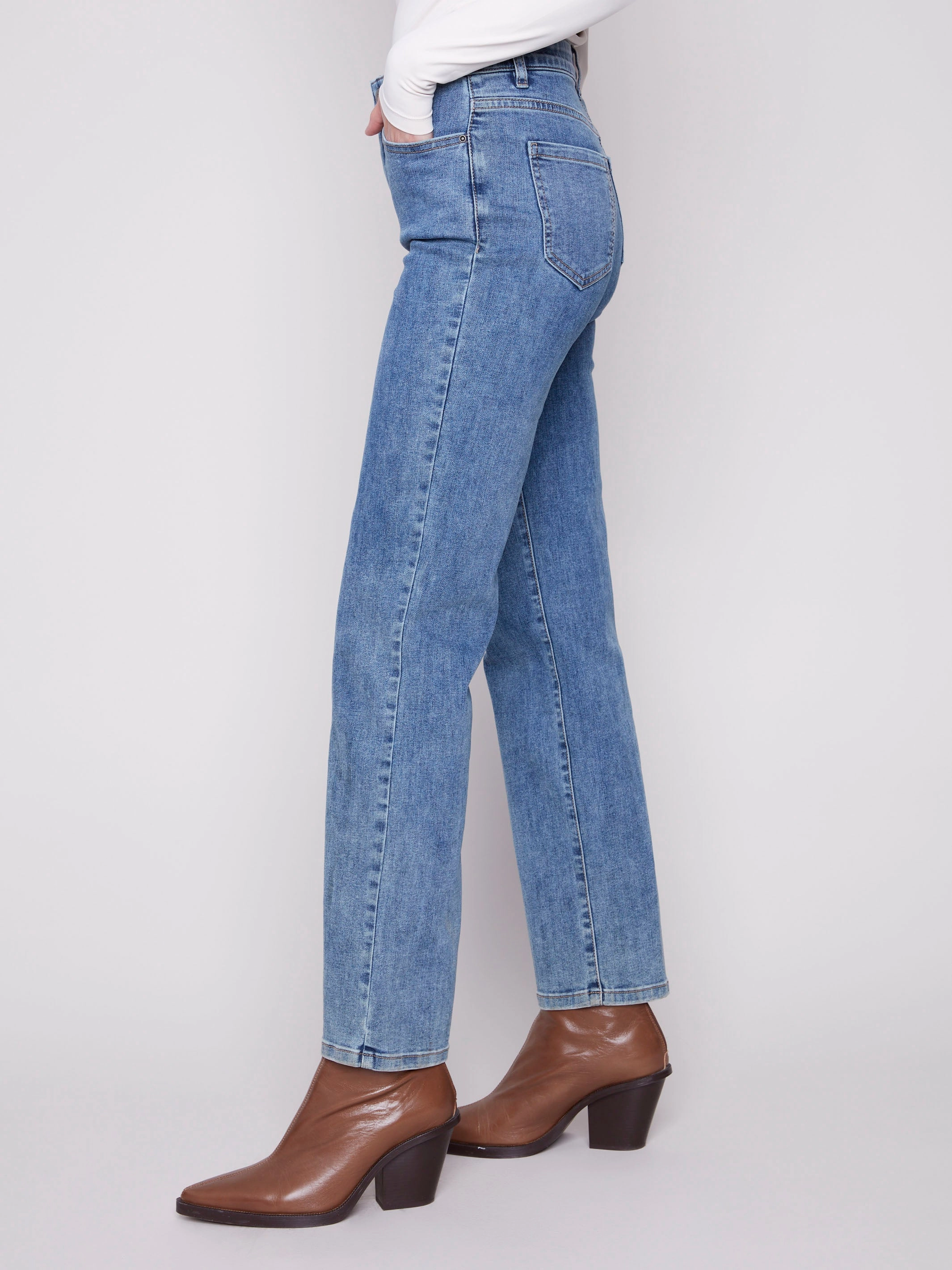 Charlotte Straight Leg Jeans - Medium Blue Casual Street Street Fashion Affordable