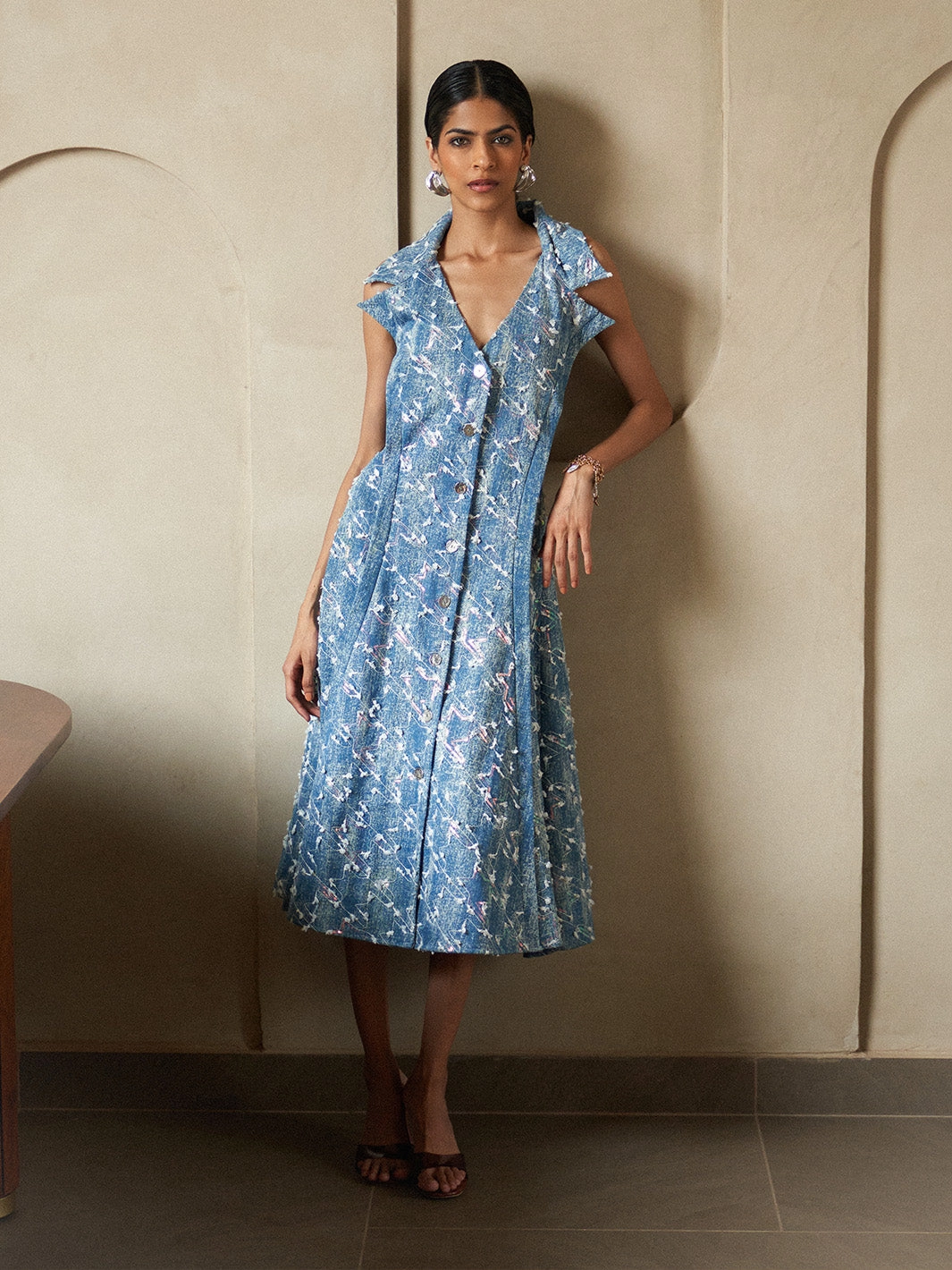 Denim Bliss Lapel Collar Dress Formed Look Vacation Vibe