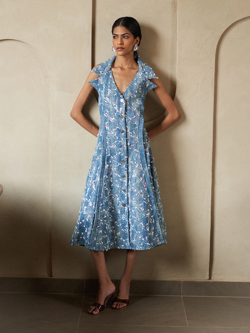 Denim Bliss Lapel Collar Dress Magnetic-Closure Trendy Everyday