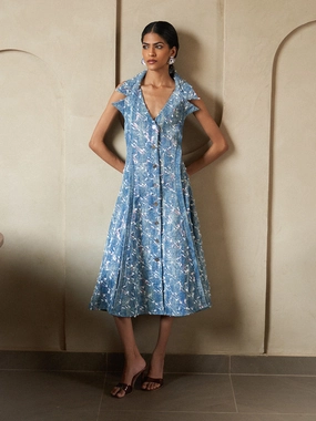 Denim Bliss Lapel Collar Dress Magnetic-Closure Trendy Everyday