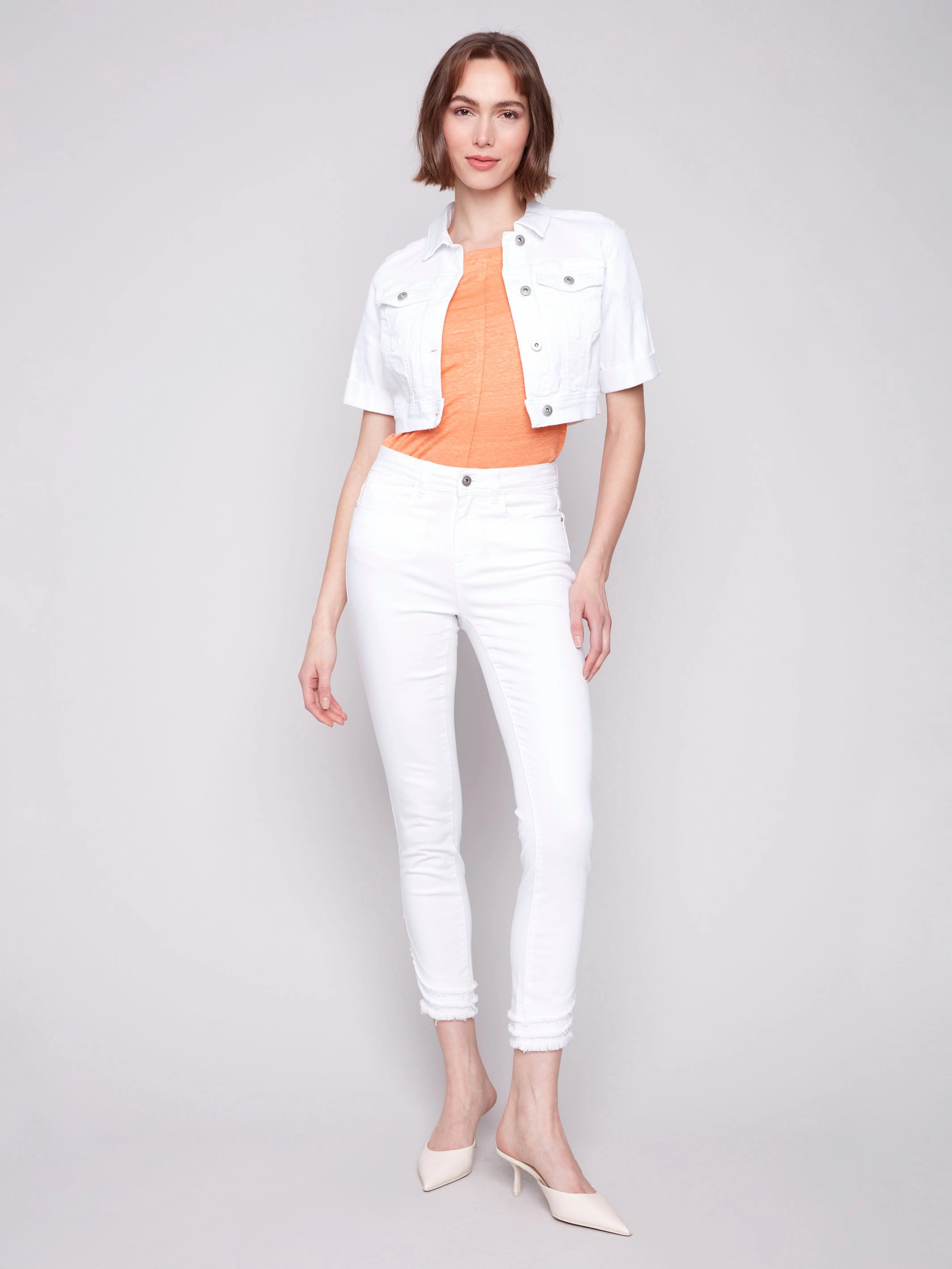 Thick Fabric Durable Outer Layer Cropped Denim Jacket - White