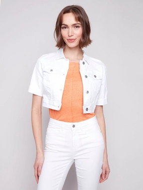 Active Daily Wear Dry Fast Cropped Denim Jacket - White