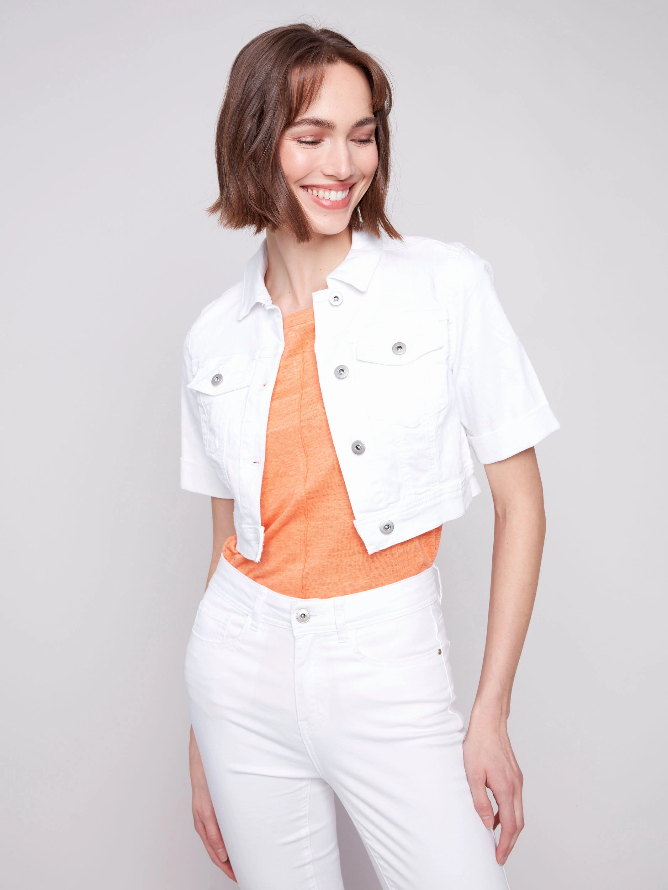 Durable Stitching Cropped Denim Jacket - White