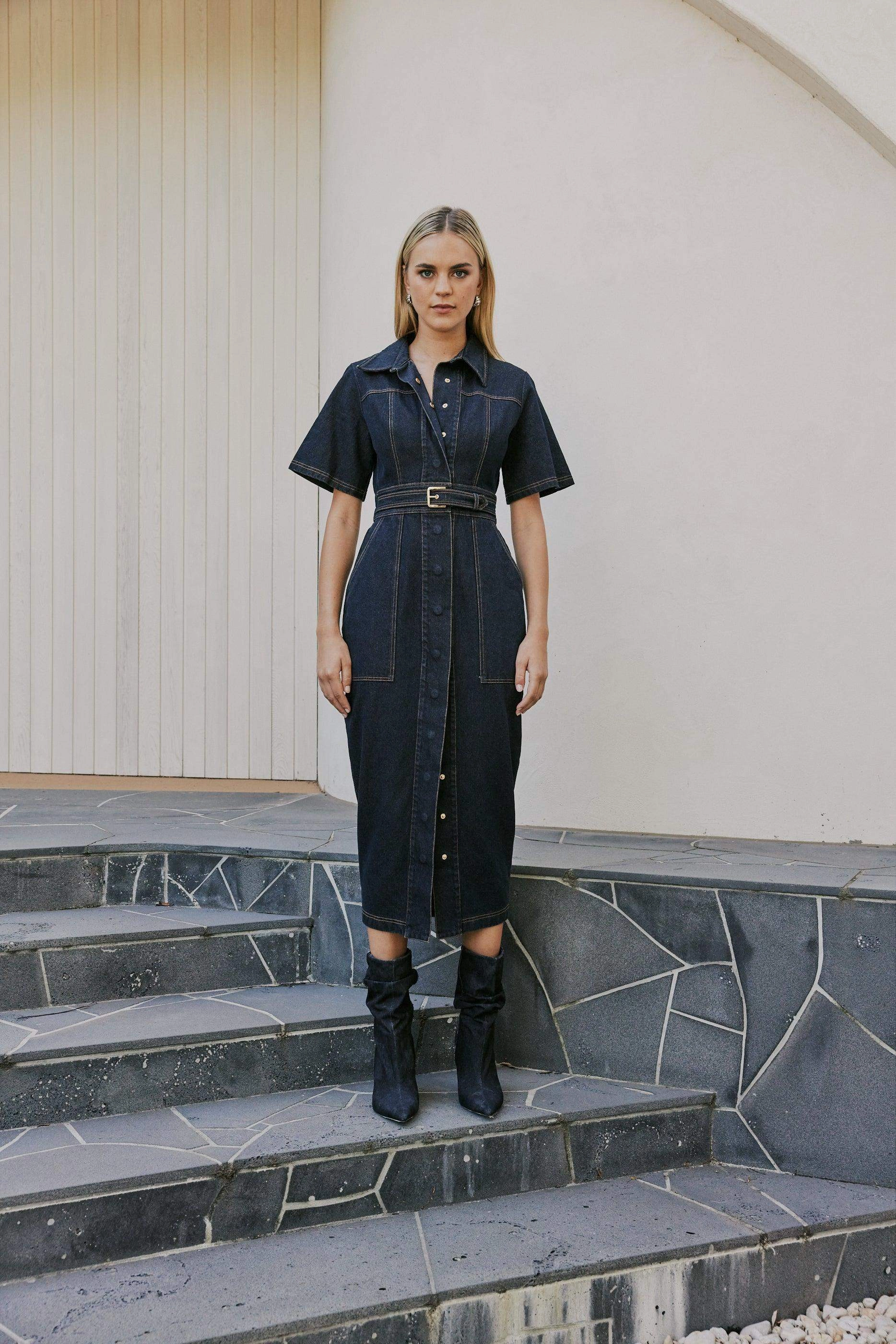 CURAAE Elysia Midi Shirt Belt Denim Dress Wrap Glow Vibrant Movement