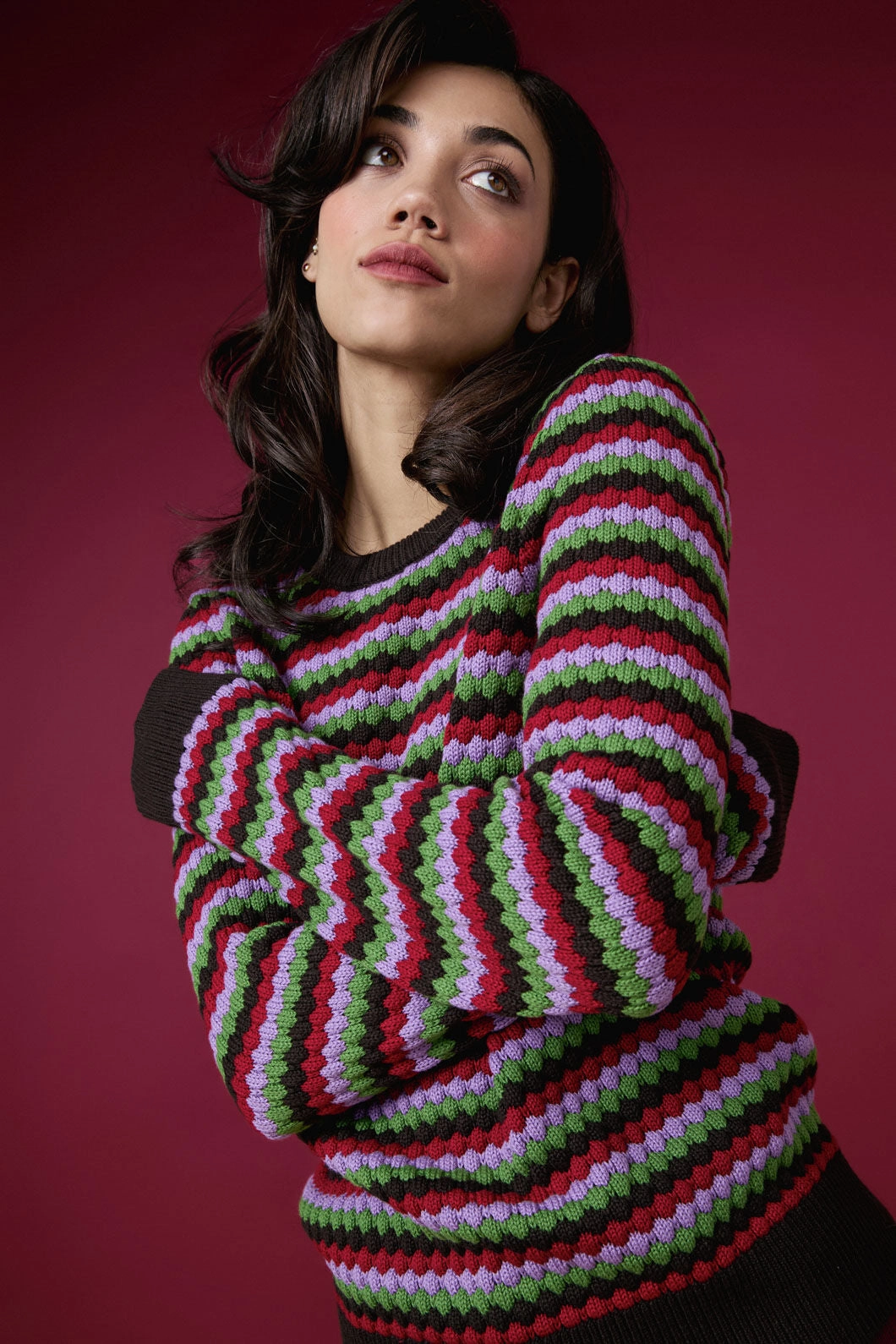 Nico Stripe Knit Jumper Multi Panel Construction Flex Knit Ribbing