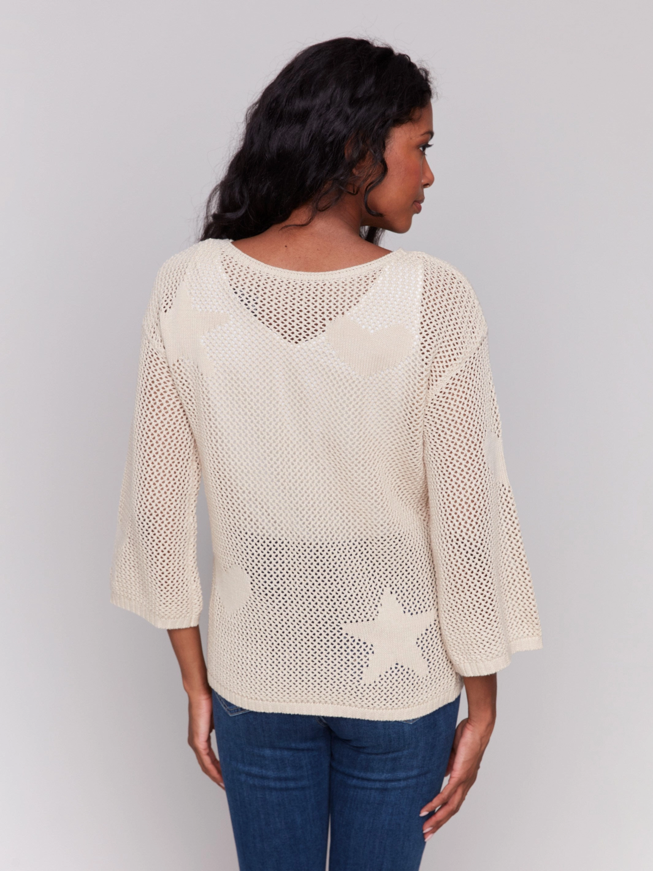 Jacquard Knit Crochet Sweater - Natural Snuggly Feel