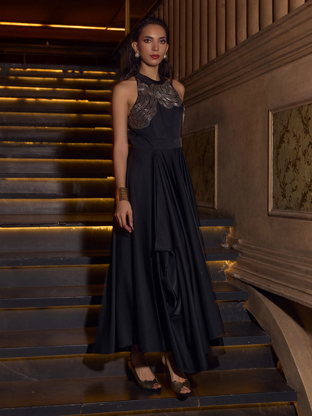 luxe feel Seasonal Wear Black Rose Gown