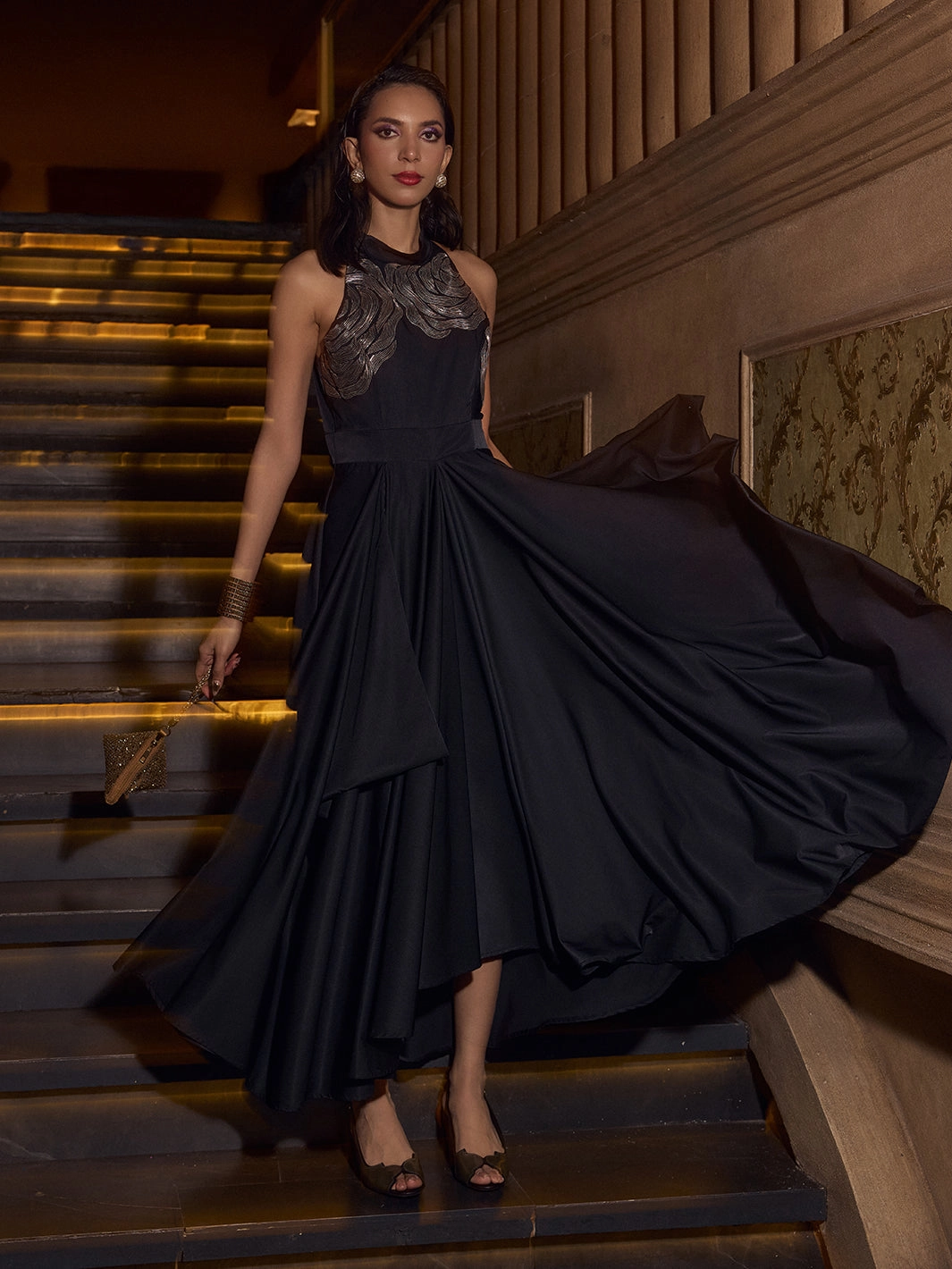 Classic Mood Sleek Vibe Black Rose Gown