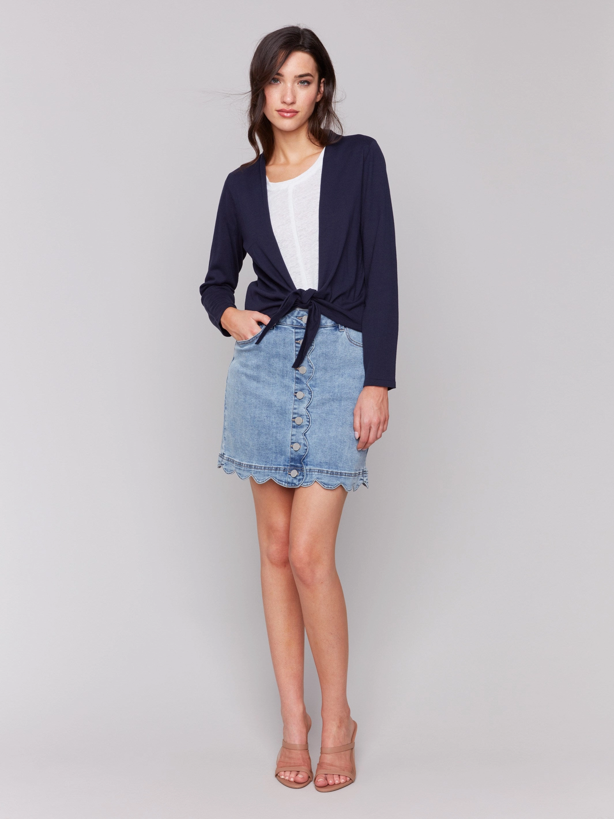 Tie Front Bolero - Navy Casual Chic Knit Cozy Chic