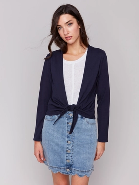 Tie Front Bolero - Navy Warm and Cozy
