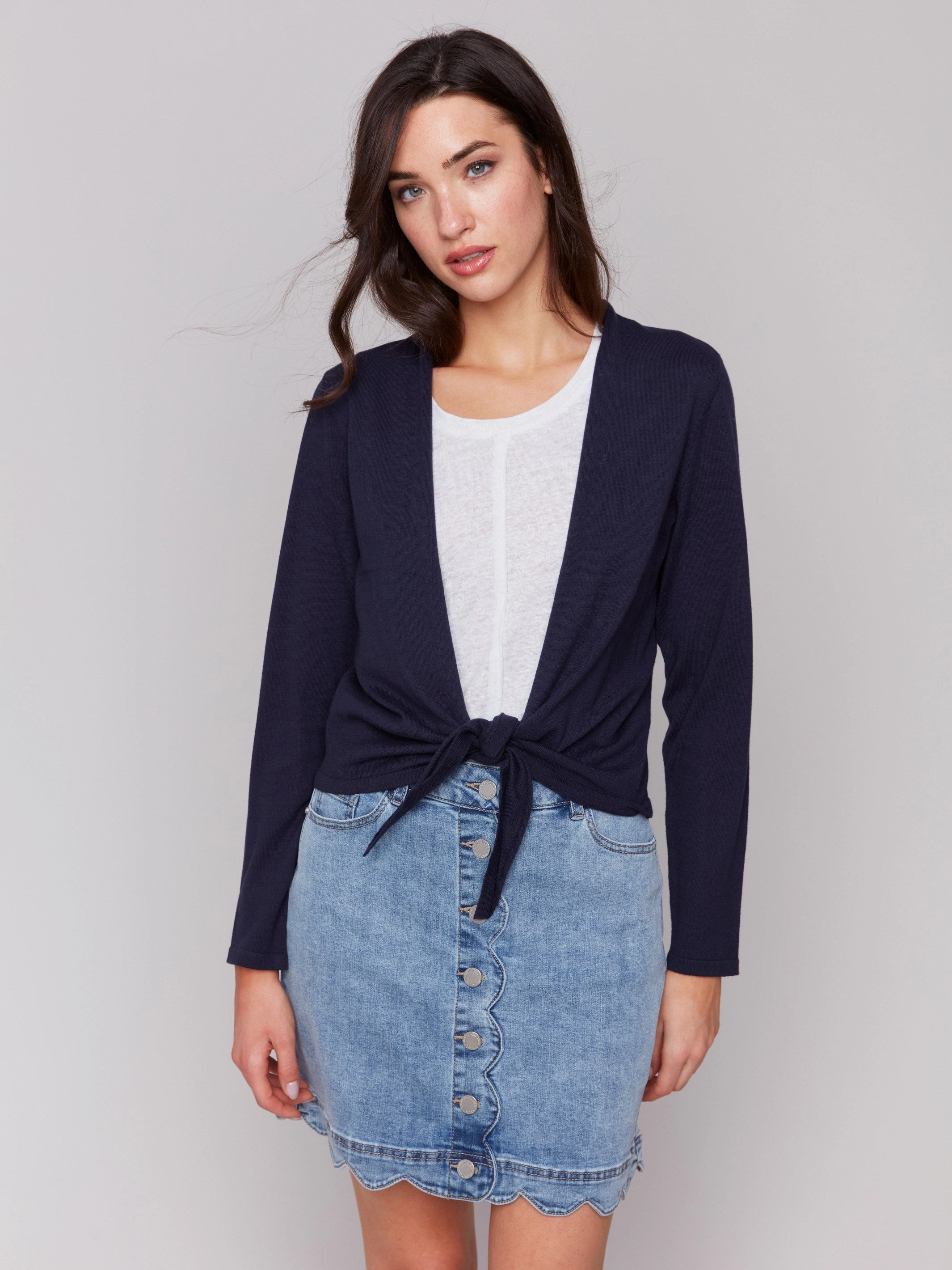 Tie Front Bolero - Navy Warm and Cozy
