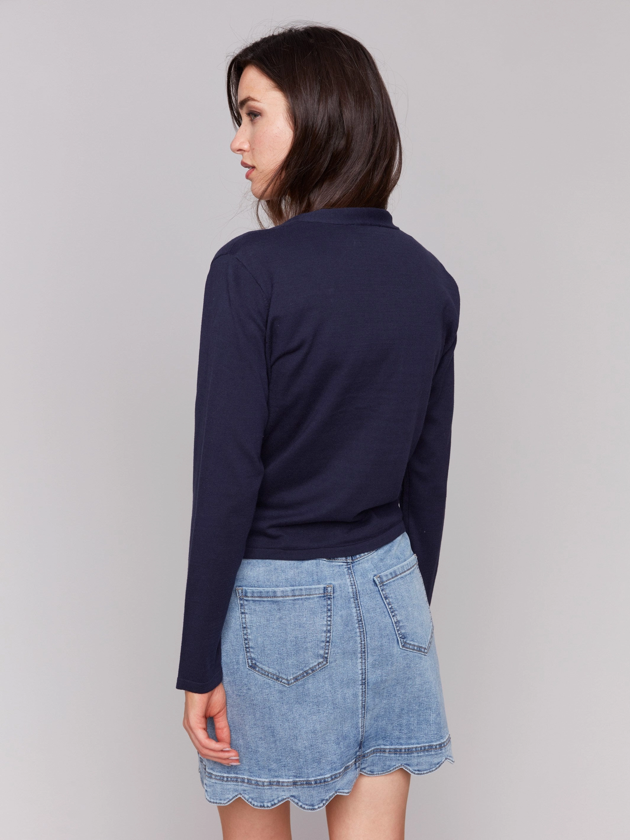 Slim Waist Warm & Soft Tie Front Bolero - Navy