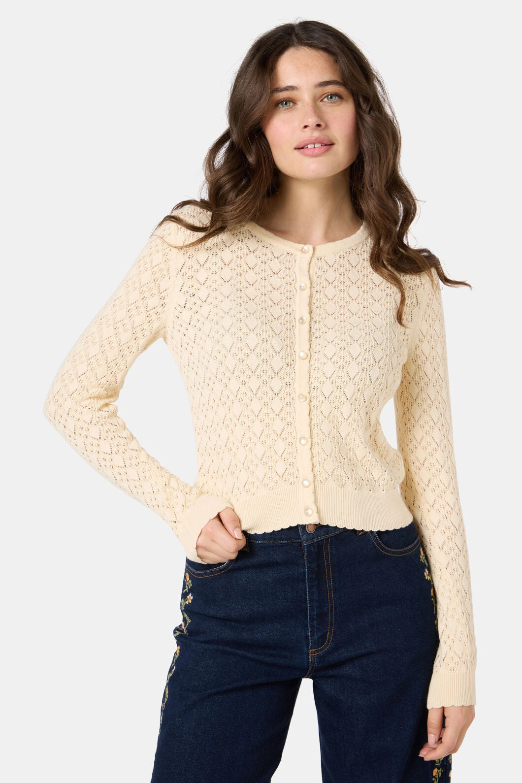 Durable Double Stitching Clarissa Pointelle Cardigan