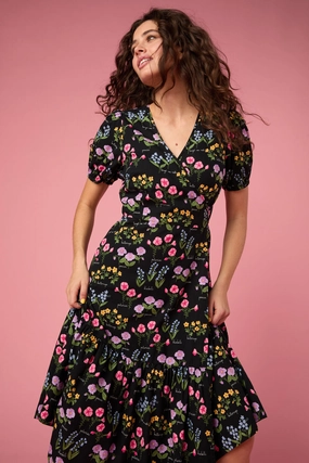 Soft Tone Cottage Garden Midi Wrap Dress