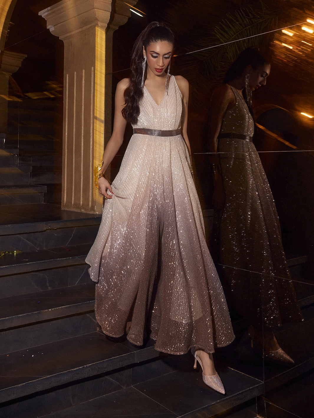 Ombre Whisper Sequins Jumpsuit Refined fit Fall Piece