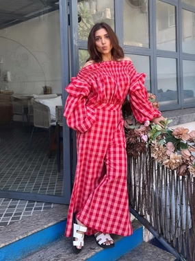 Weekend Fresh Berry Chess Jumpsuit