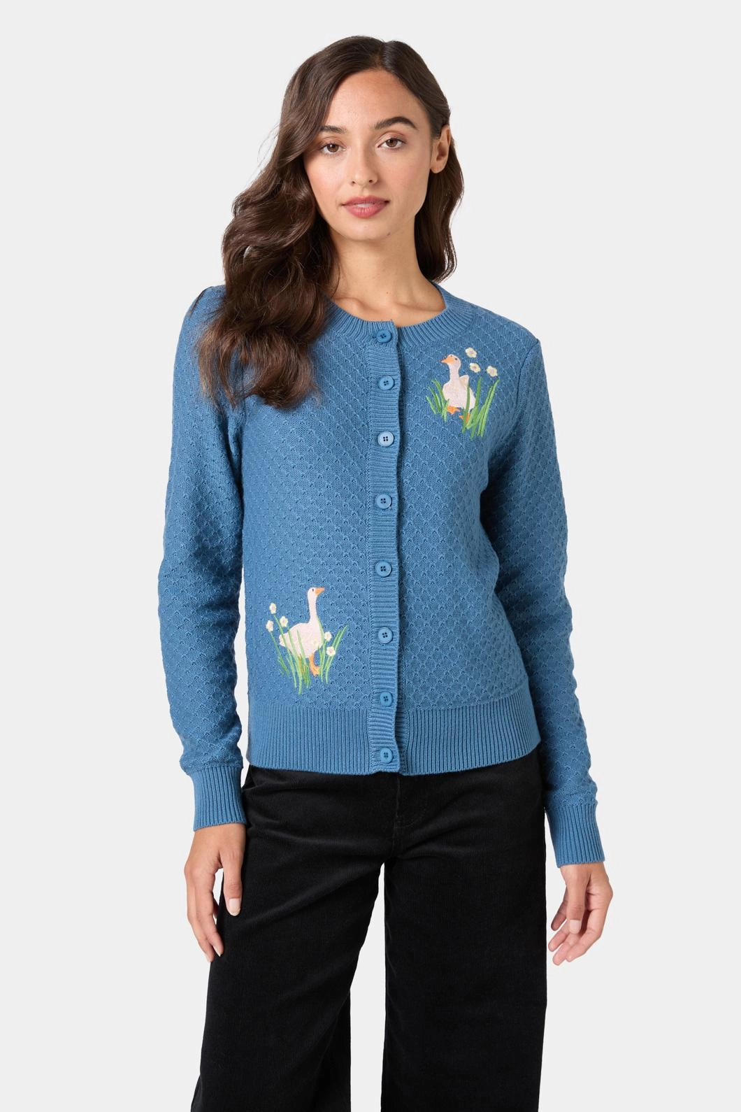 Goose Embroidered Cardigan Versatile Layer Fit Durable Fabric