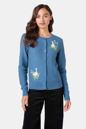 Snug Fit Drop Shoulder Goose Embroidered Cardigan