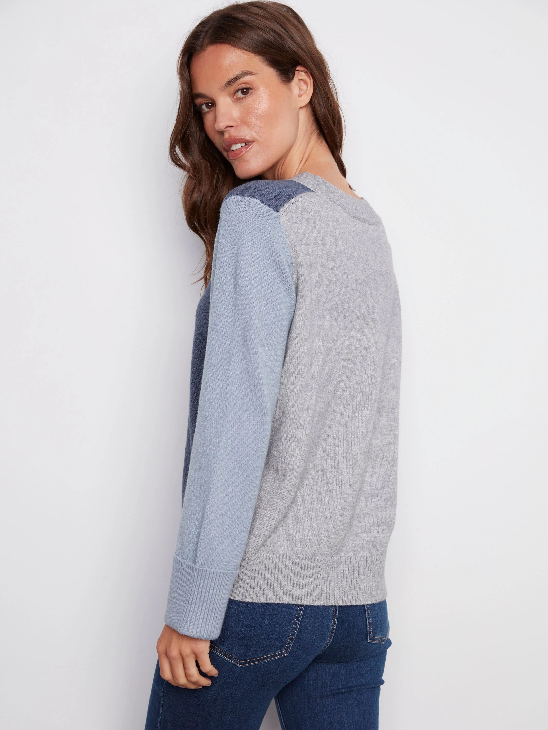 cooking Carpet Colorblock V-Neck Sweater - Moonlight