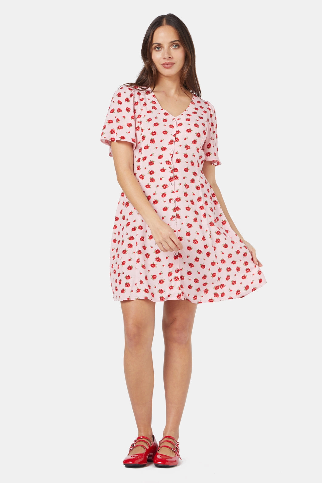 High-waist Chic Everyday Wear Baby Roses Mini Dress