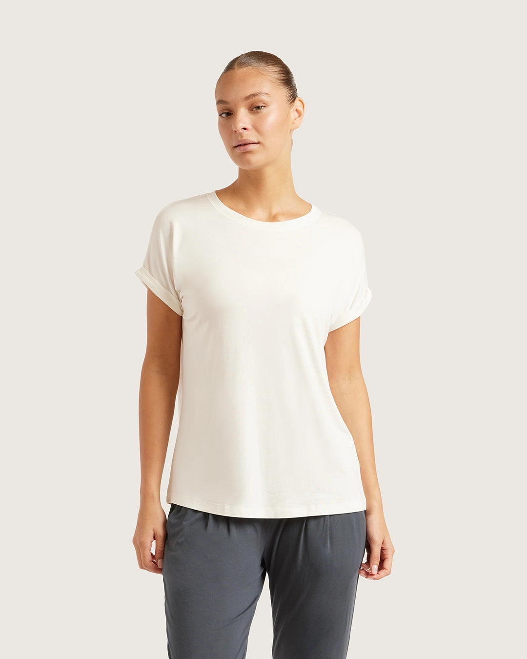 Daily Wear Foldable Hem Downtime Lounge Top - Natural White