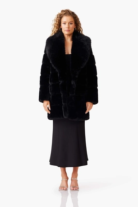 Soft Stretch Keystone Faux Fur Coat in Black