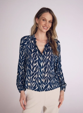 LEAVES PRINT SHIRRED RAGLAN SHIRT Mesh Glow